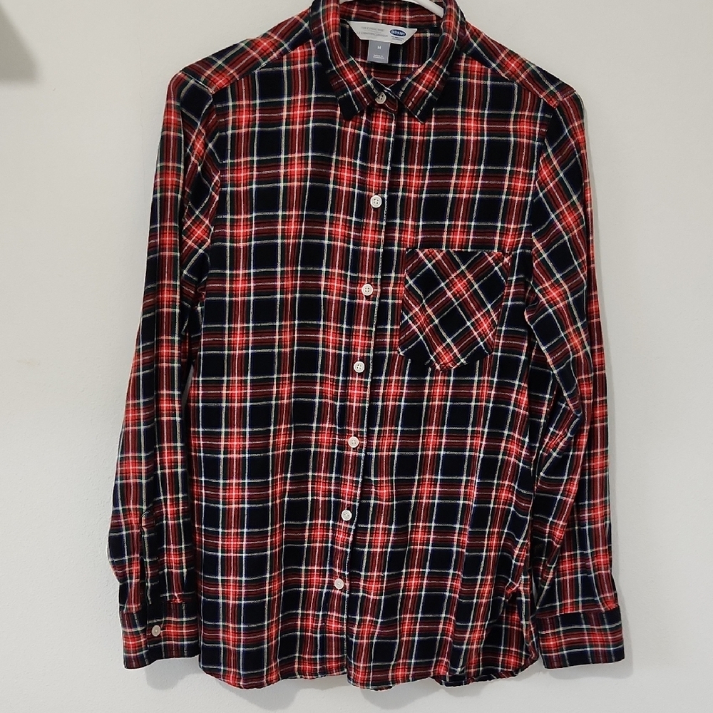Old Navy Red and Black Plaid Cotton Shirt